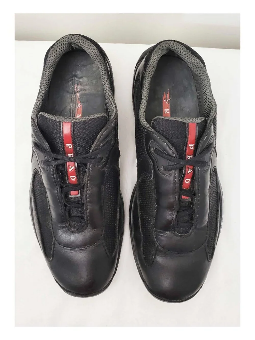 Vintage Prada Womens Sneakers Linea Rossa America’s Cup Black Leather Shoes 37,5